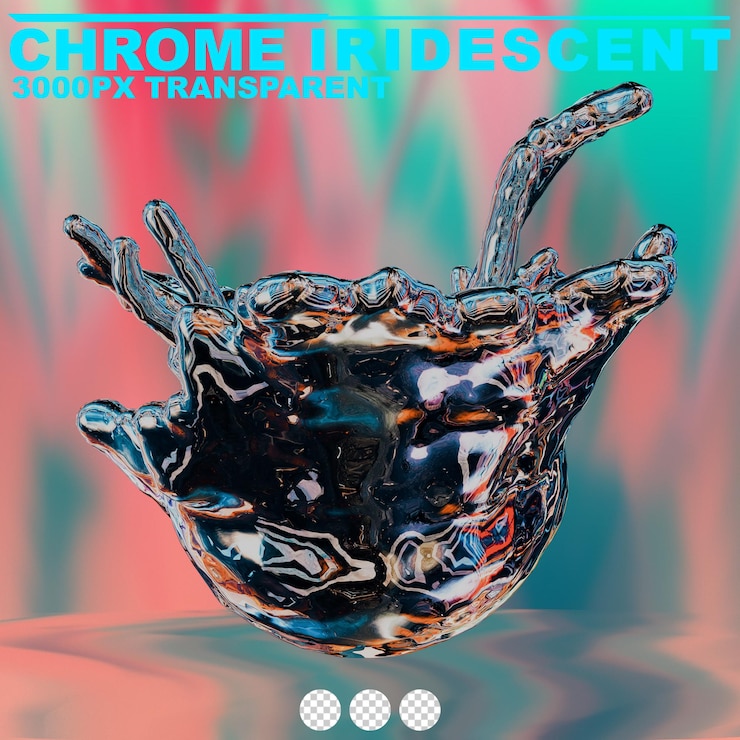 PSD futurista cromo líquido iridescente forma metálica abstracta renderizado en 3d