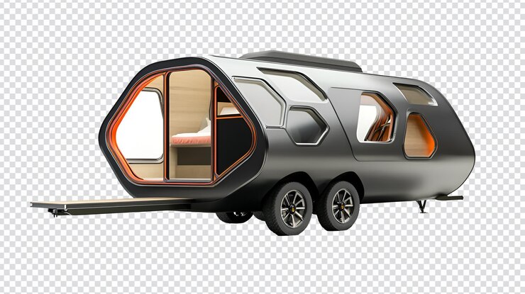PSD futurista diseño de remolque de camper hexágono negro viajes modernos