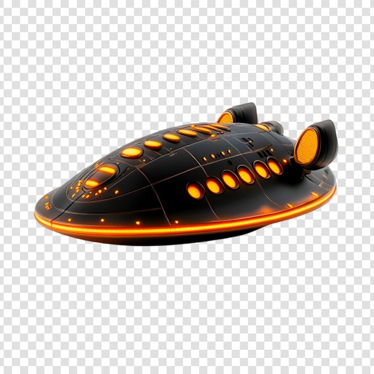 PSD futurista nave espacial negra luces naranja diseño de ciencia ficción