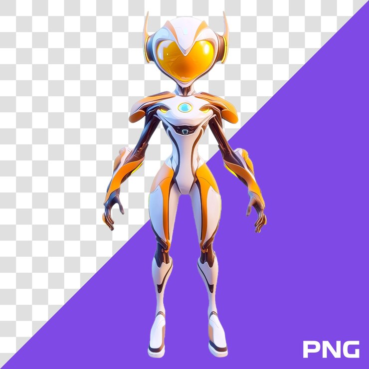PSD futurista robot de tecnología de inteligencia artificial con diseño elegante en colores blanco naranja png