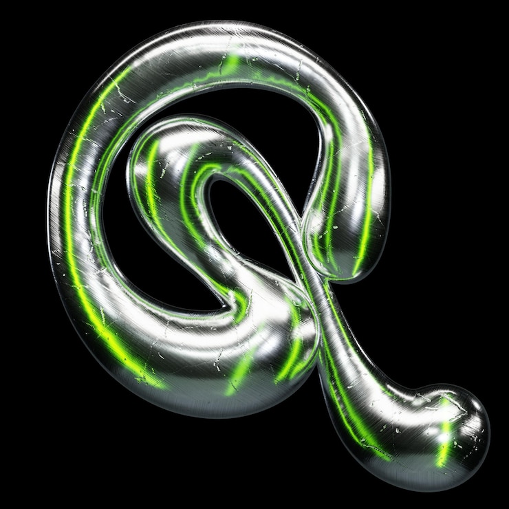 PSD futuristic 3d render of the letter q with cyberpunk aesthetic
