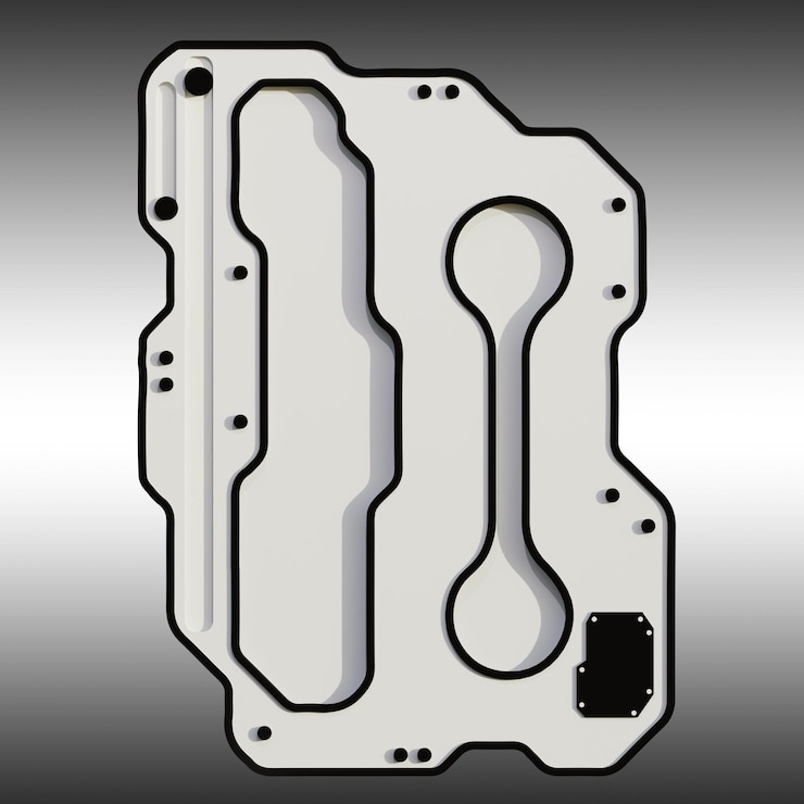PSD futuristic circuit board design with black outlines and white background