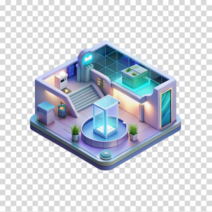 PSD futuristic isometric building interior