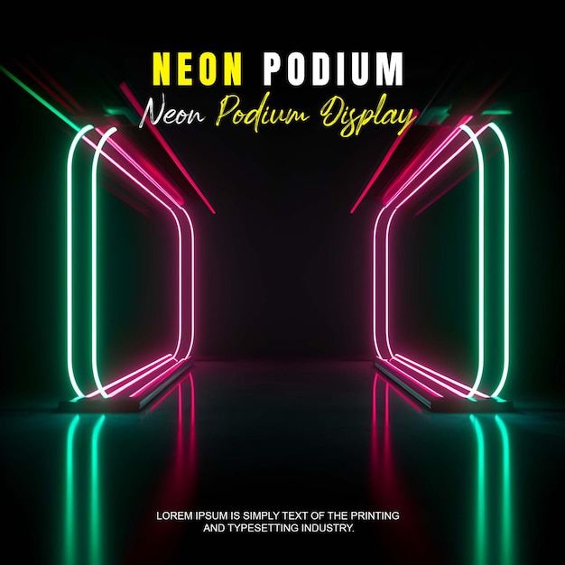 futuristic podium stage display mockup product presentation with neon light scene product display