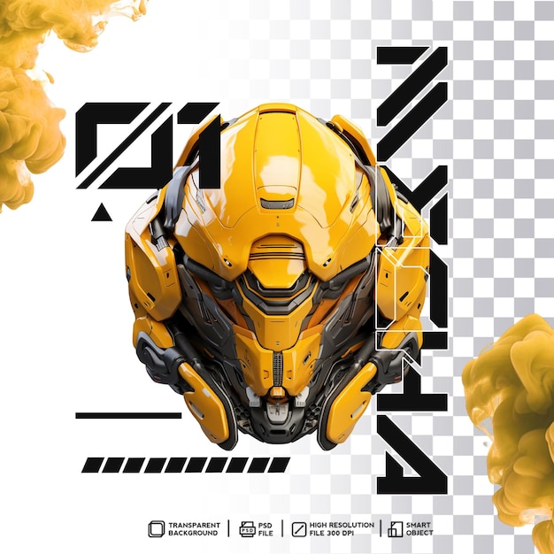 futuristic scifi cyberpunk mecha robot head in meticulous 3d render on transparent background