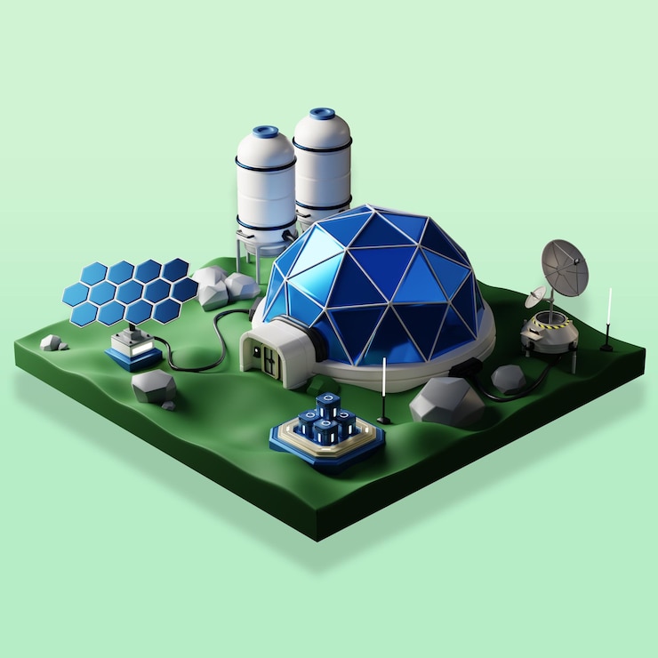 PSD futuristic space colony on a remote planet
