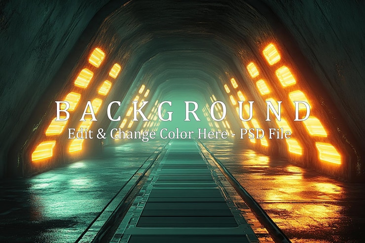 PSD futuristic tunnel with glowing lights