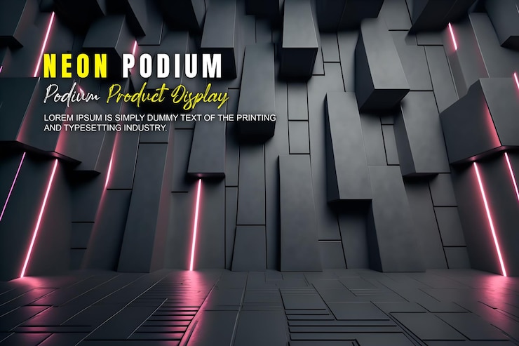 PSD futuristické pódium, prezentace produktu s neonovým osvětlením