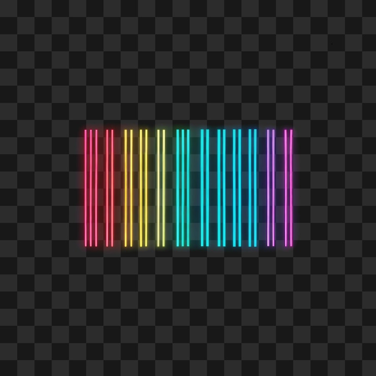 PSD futuristico neon barcode digital cyberpunk scanner concept su sfondo trasparente png