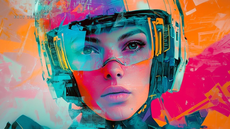 PSD futuristische frau in einem lebendigen helm, digitale kunst