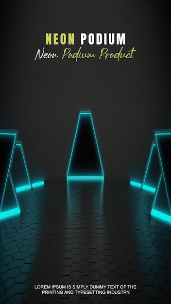 Futuristische Geschichte Podium Bühne Display Mockup Produktpräsentation mit Neonlicht Szene Produkt