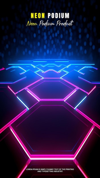Futuristische Geschichte Podium Bühne Display Mockup Produktpräsentation mit Neonlicht Szene Produkt