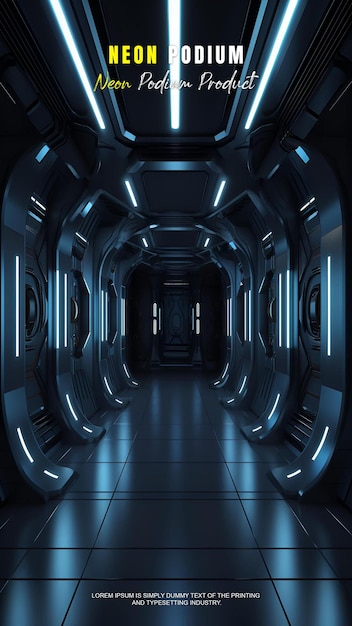 Futuristische Geschichte Podium Bühne Display Mockup Produktpräsentation mit Neonlicht Szene Produkt