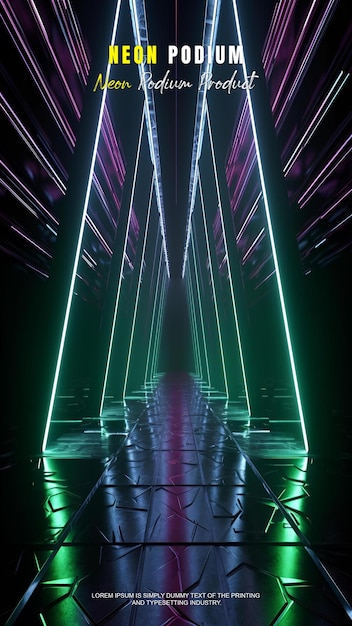 Futuristische Geschichte Podium Bühne Display Mockup Produktpräsentation mit Neonlicht Szene Produkt