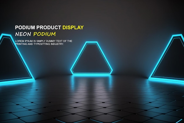 Futuristische Podiumsvorführung Produktpräsentation mit Neonlicht-Szene Produkt-Dispaly