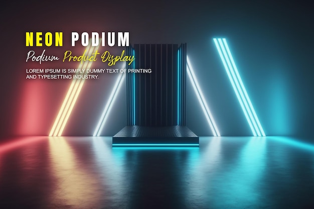 Futuristische Podiumsvorführung Produktpräsentation mit Neonlicht-Szene Produkt-Dispaly