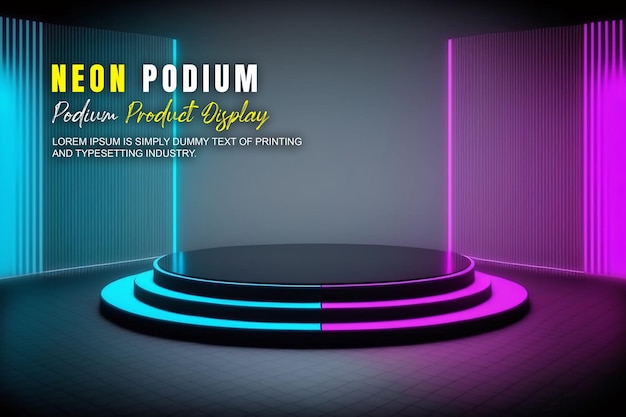 Futuristische Podiumsvorführung Produktpräsentation mit Neonlicht-Szene Produkt-Dispaly