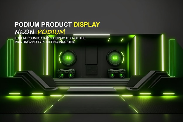 Futuristische Podiumsvorführung Produktpräsentation mit Neonlicht-Szene Produkt-Dispaly