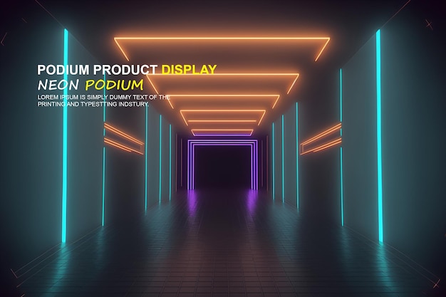 Futuristische Podiumsvorführung Produktpräsentation mit Neonlicht-Szene Produkt-Dispaly