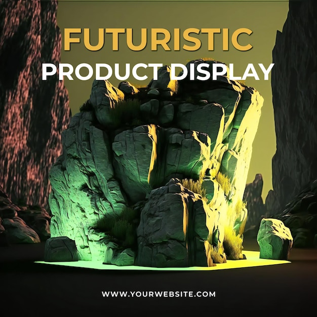 PSD futuristische steinpodium-bühnen-display-modell-produktpräsentation, szenen-produkt-display-vitrine