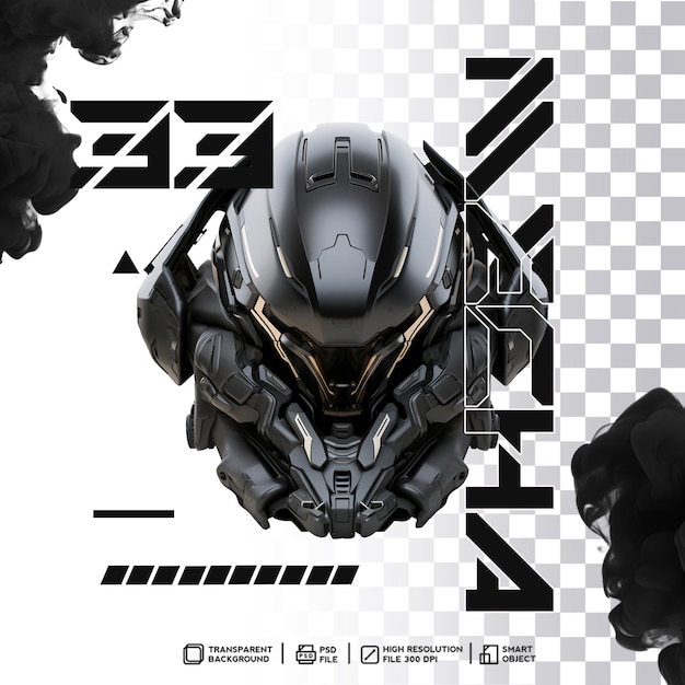 Futuristischer Cyberpunk-Mecha-Roboterkopf mit atemberaubendem Realismus auf durchsichtigem Hintergrund