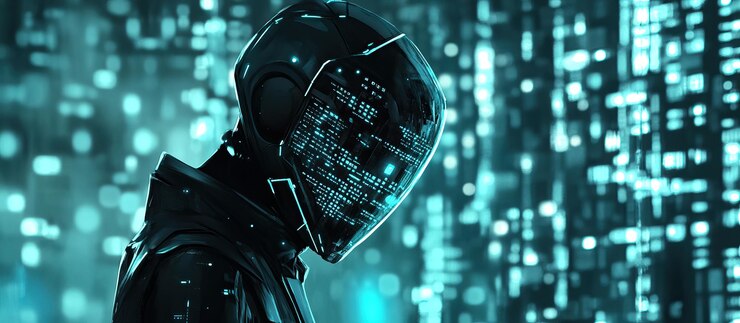 PSD futuristischer cyborg in einer digitalen welt