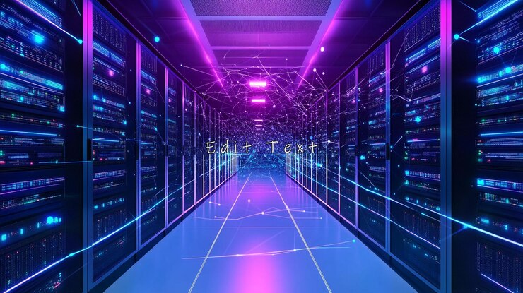 PSD futuristischer serverraum mit glühenden netzwerkverbindungen