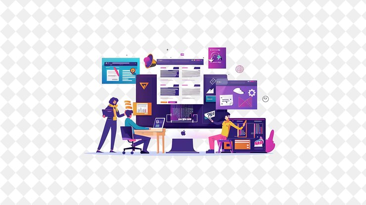 PSD futuristischer webentwickler mit zeichenkodierung und design in png menschen in der täglichen arbeit illustration