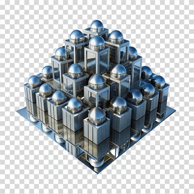PSD futuristisches architektonisches modell geometrische stadtlandschaft von metalltürmen und kuppeln