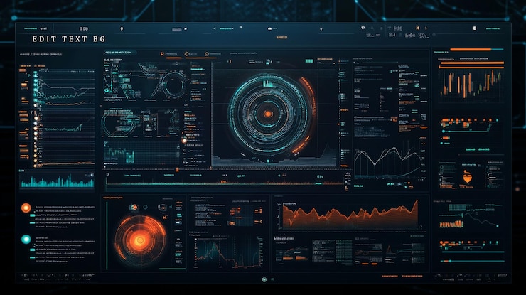 PSD futuristisches digitales dashboard mit datenvisualisationsdiagrammen und -diagrammen auf einem großen bildschirm
