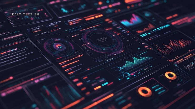 PSD futuristisches digitales dashboard mit mehreren grafiken, diagrammen und datenvisualisationen