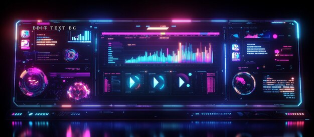 Futuristisches Neon-Digital-Interface-Display, das Grafiken, Diagramme und Daten anzeigt