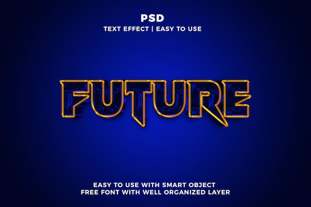 Futuro 3d editável photoshop estilo de efeito de texto psd com fundo