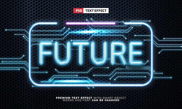 PSD futuro estilo de efeito de texto editável em 3d com brilho de néon azul