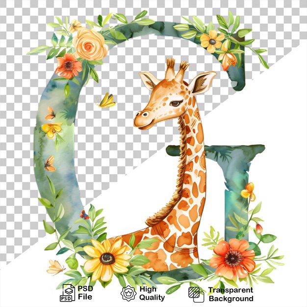 PSD g-buchstabe mit giraffe auf durchsichtigem hintergrund einschließlich png-datei