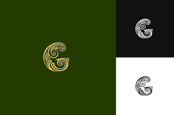 PSD g buchstaben-logo mit königlicher faszination handgezeichnetes logo-stil d illustration logo-vektor-designs