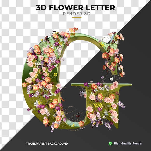 G letra 3d flores y hojas alta calidad renderizado realista textura dorada