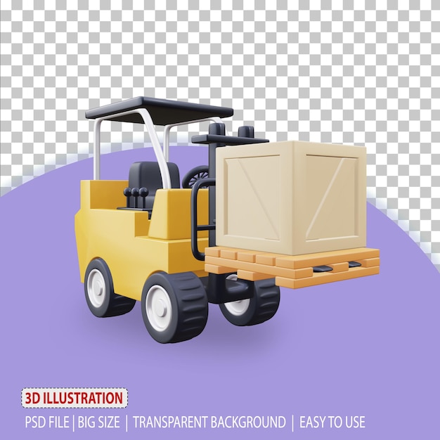 Gabelstapler und Box 3D-Symbol Illustration Expedition Logistik-Rendering mit transparentem Hintergrund