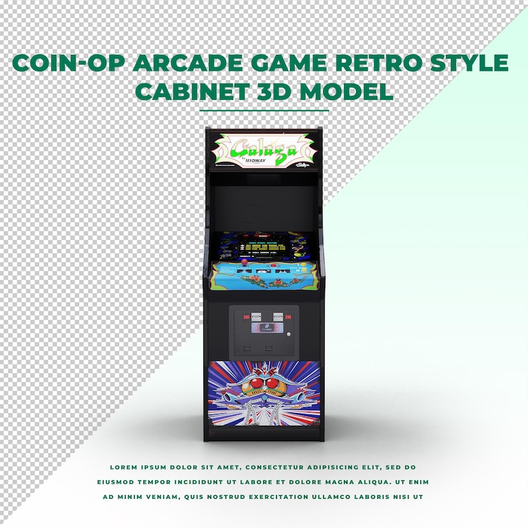 PSD gabinete de estilo retro de juego de arcade que funciona con monedas