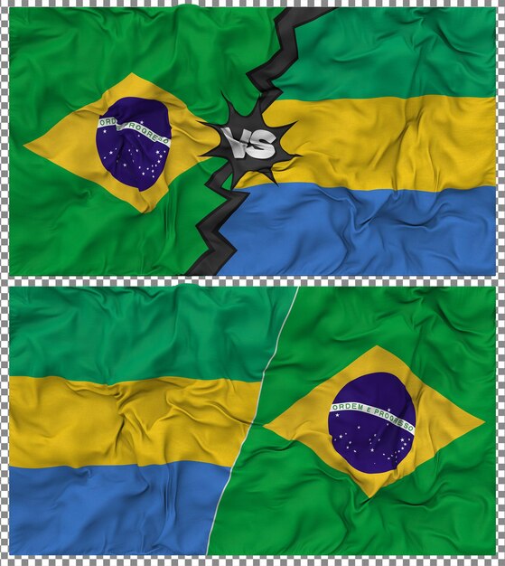 Gabón contra Brasil Media bandera combinada con textura 3D de la tela