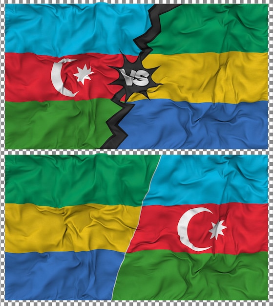 Gabon contro l'Azerbaigian Mezza bandiera combinata Tessuto Bump Texture Rendering 3D