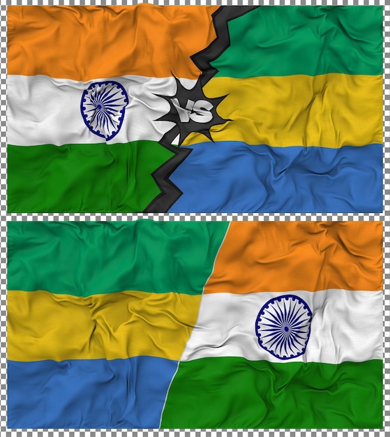 Gabon contro l'India Half Combined Flag Cloth Bump Texture Rendering 3D