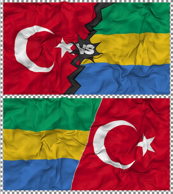 Gabon contro Turchia Mezz'abbandonazione della bandiera combinata Tessuto Bump Texture Rendering 3D