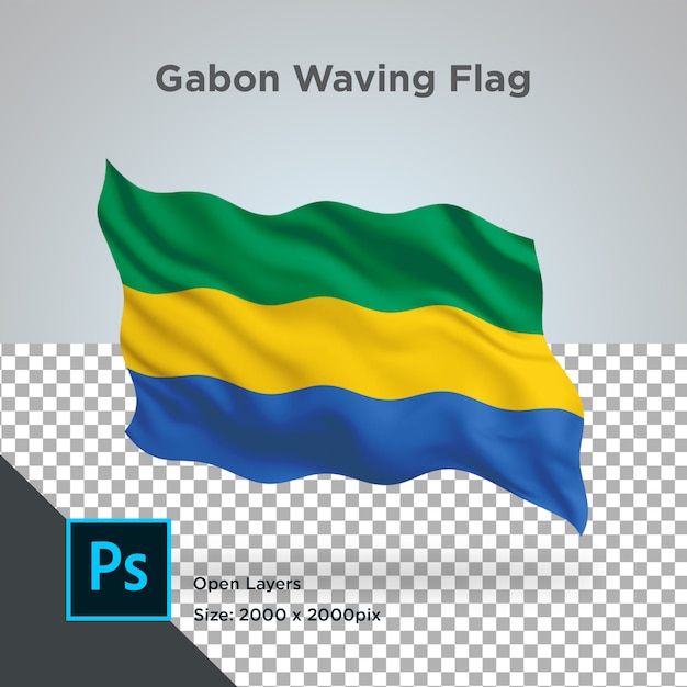 Gabun flag wave transparent psd