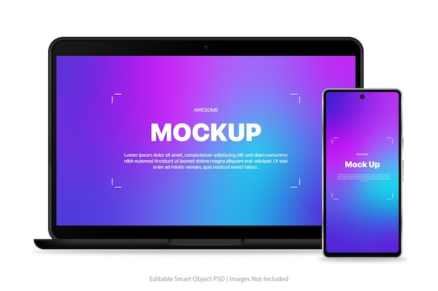 Gadget de laptop pc psd e maquete de smartphone