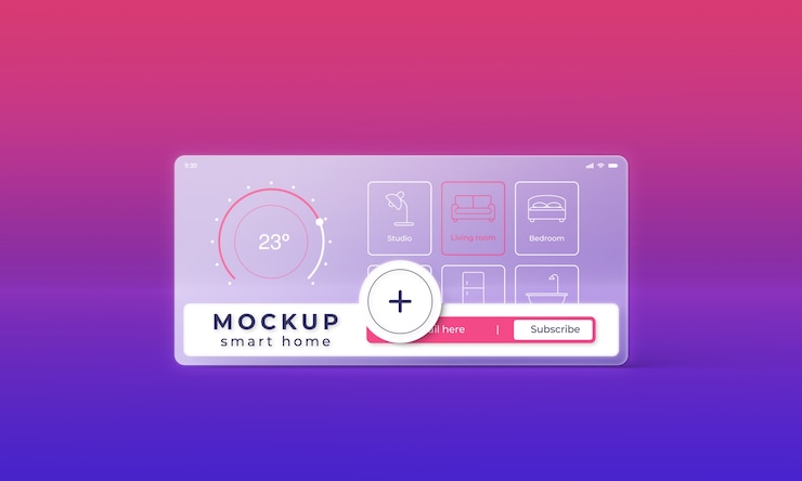 PSD gadget sfumato con mockup effetto vetro