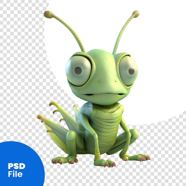 PSD gafanhoto verde isolado no fundo branco 3d render ilustração modelo psd