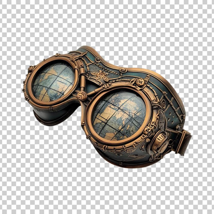 PSD gafas de protección retro futuristas con componentes mecánicos sobre un fondo transparente