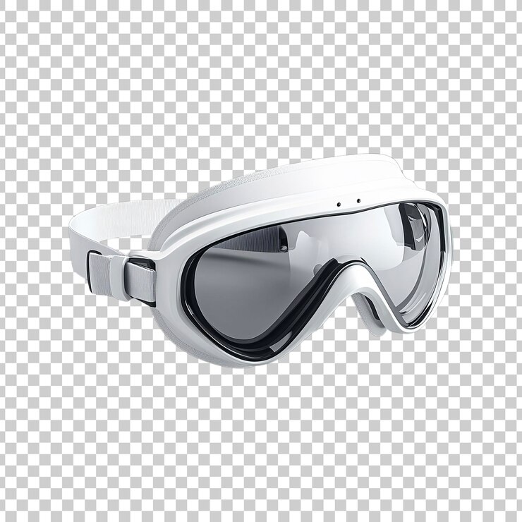 PSD gafas de seguridad de plástico transparente con correas ajustables sobre un fondo transparente
