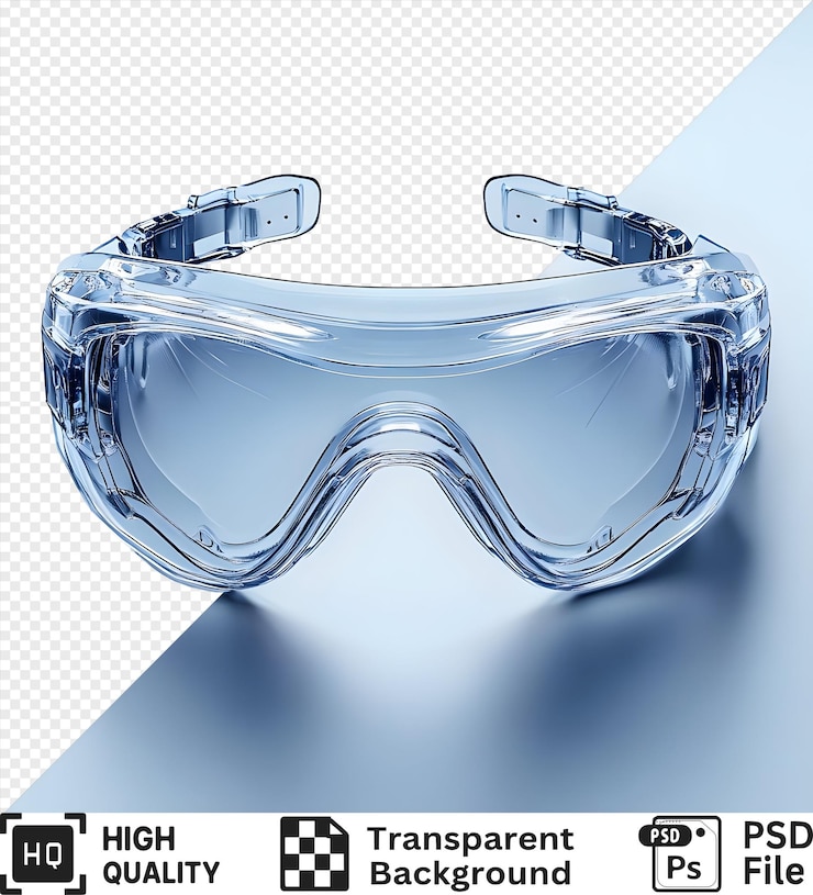 PSD gafas de seguridad transparentes con correas ajustables aisladas sobre un fondo transparente
